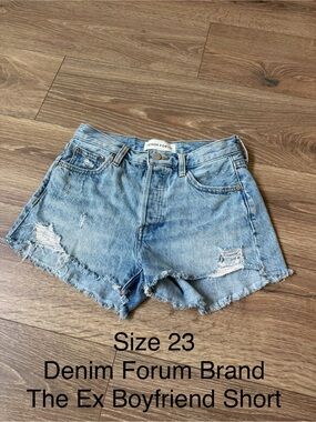 Denim Forum Light Blue Ex Boyfriend Distressed Jean Shorts